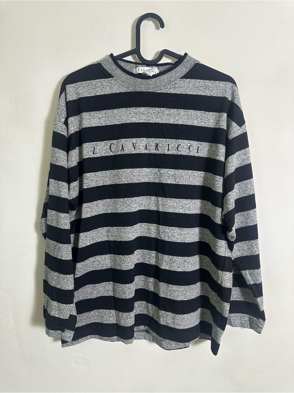 VTG Z Cavaricci Embroidered Mock Neck Striped Long Sleeve Size Small